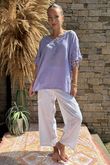 Made in Italy Old Town Pure Cotton Crochet Sleeve Top Lavender /29 = 